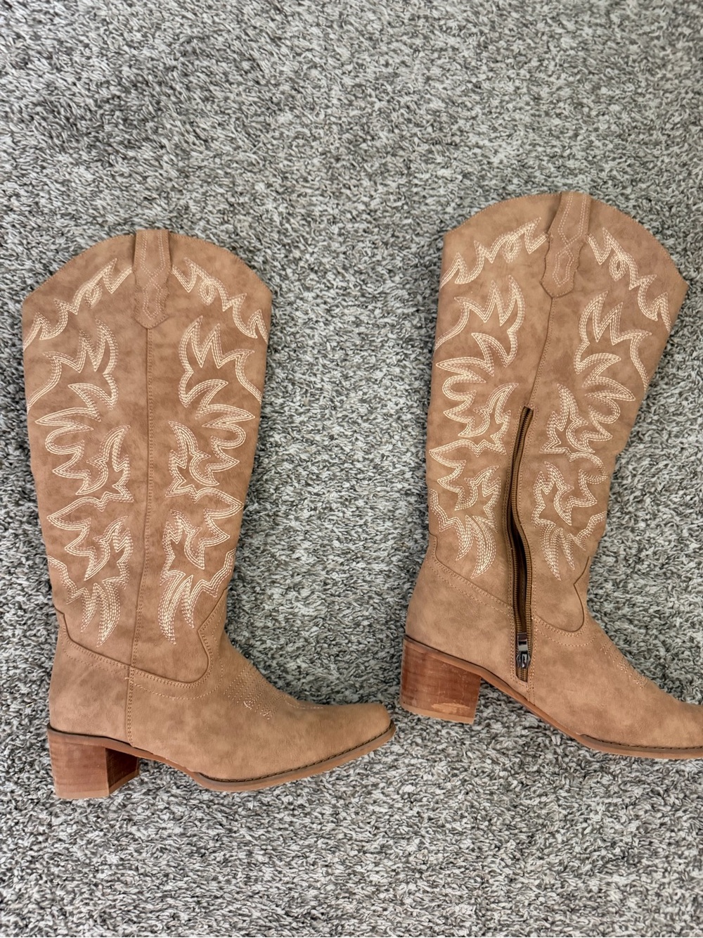 Over-the-Knee Western Suede Boots in Tan